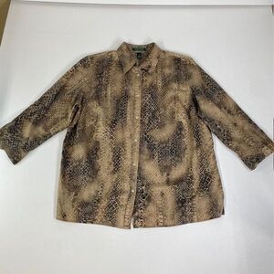 Lauren Ralph Lauren Snake Print Button Down Shirt Cotton Animal Print Blouse 1X‎
